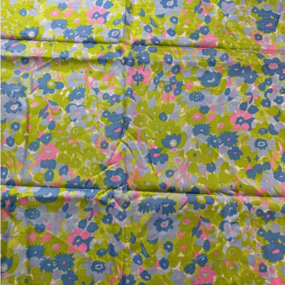 Vintage green and pink blue floral fabric yardage